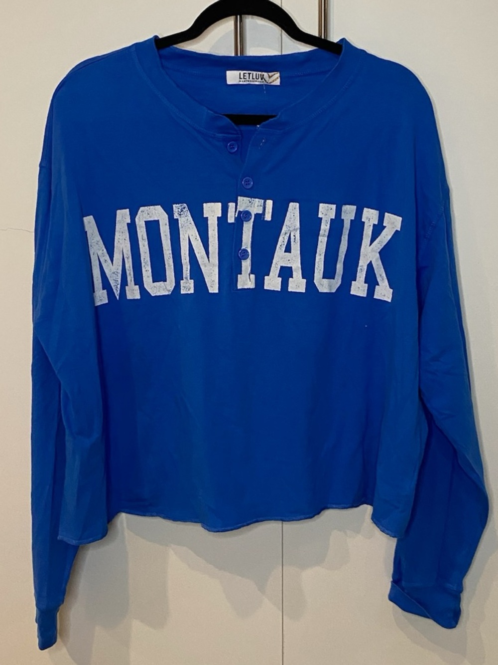 LET LUV for Anthropologie Royal Blue Button-Up “Montauk” Cropped Tee